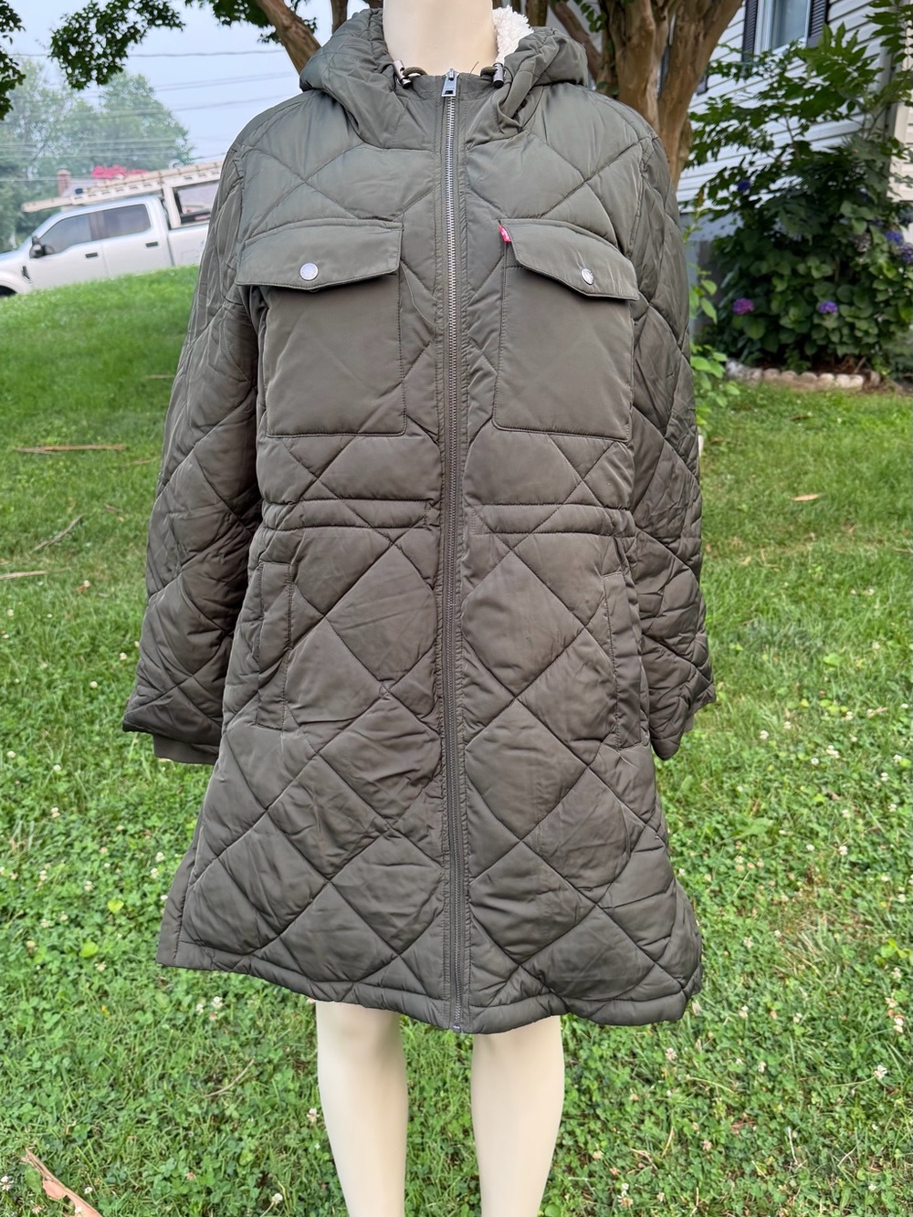Levi's Olive Quilted Hooded Puffer Coat
